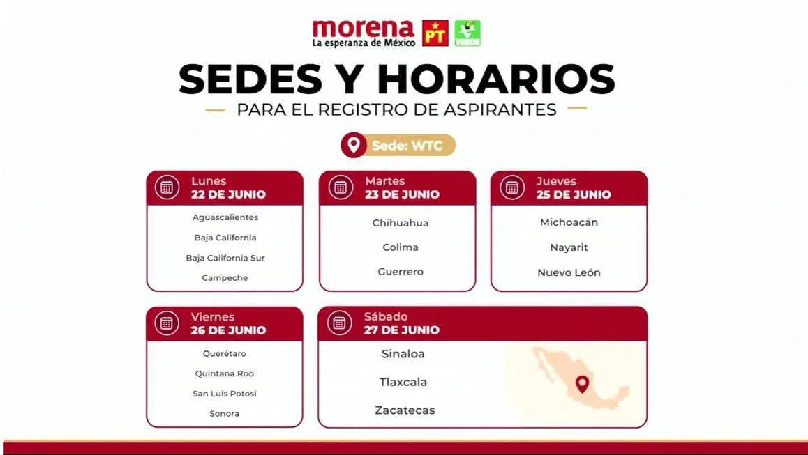 Viernes 26 de Junio; registro de aspirantes Morenistas a la candidatura a Gobernador(a) de Querétaro.