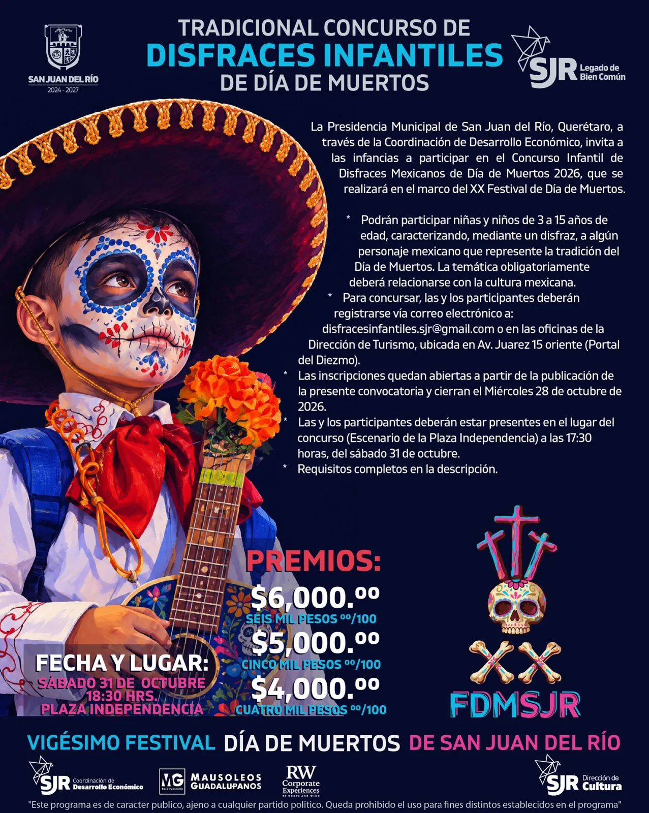 Invitan a participar en la Marcha de los Muertos; Concursos de Catrinas, de Disfraces Mexicanos, de Máscaras y Pan de Muerto, en SJR.