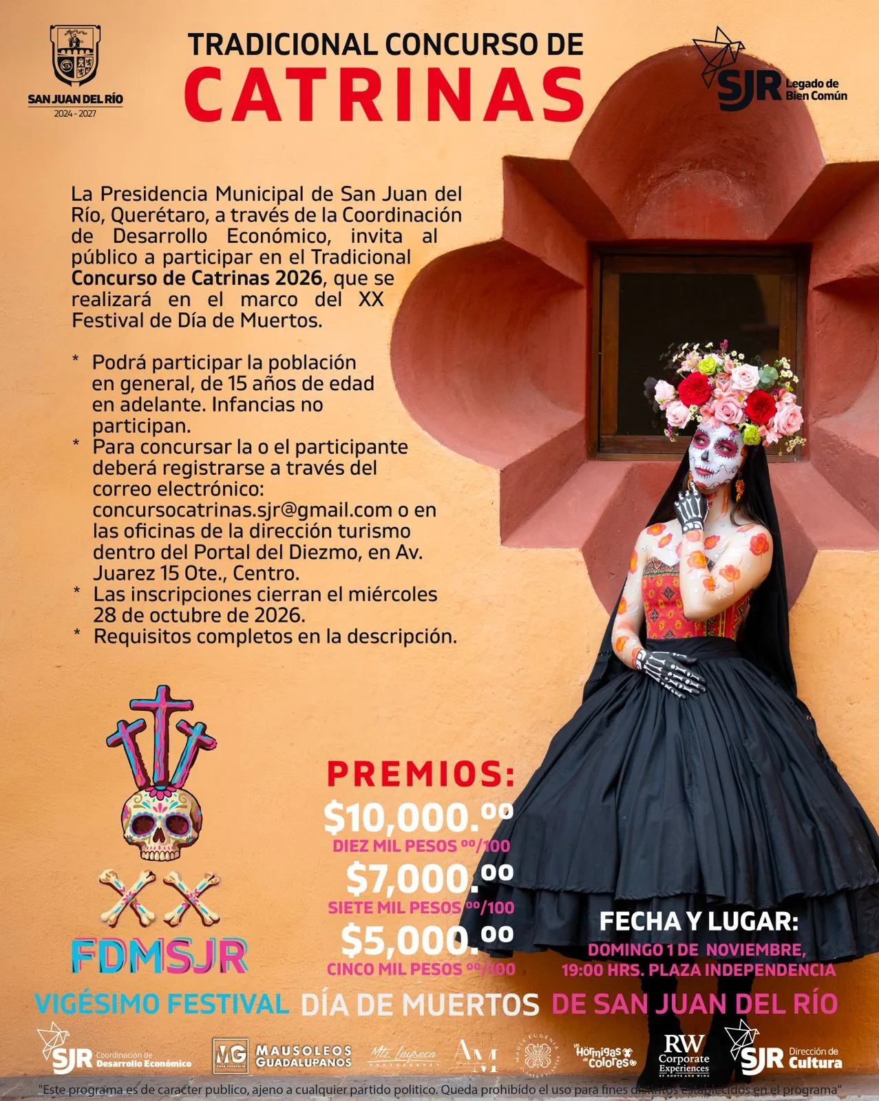 Invitan a participar en la Marcha de los Muertos; Concursos de Catrinas, de Disfraces Mexicanos, de Máscaras y Pan de Muerto, en SJR.