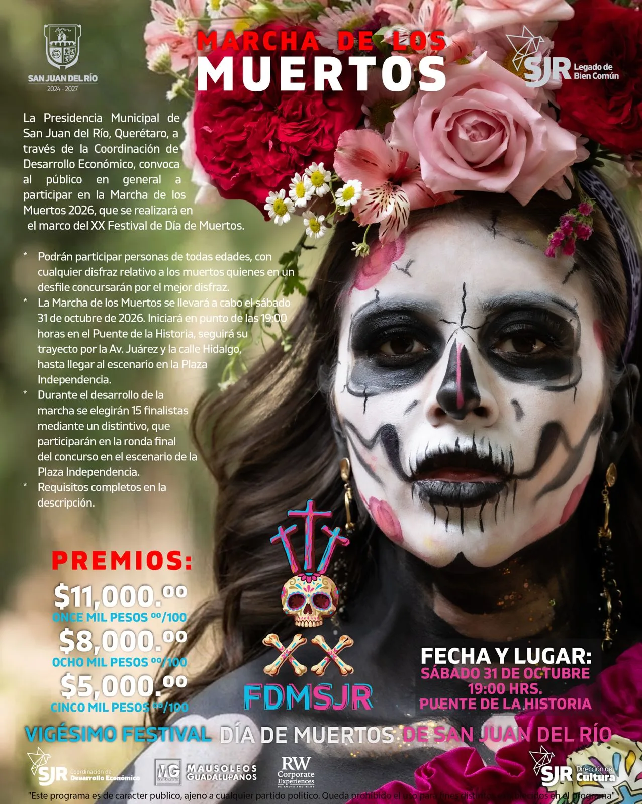 Invitan a participar en la Marcha de los Muertos; Concursos de Catrinas, de Disfraces Mexicanos, de Máscaras y Pan de Muerto, en SJR.