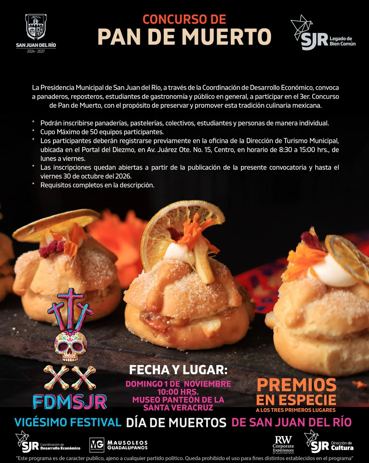 Invitan a participar en la Marcha de los Muertos; Concursos de Catrinas, de Disfraces Mexicanos, de Máscaras y Pan de Muerto, en SJR.