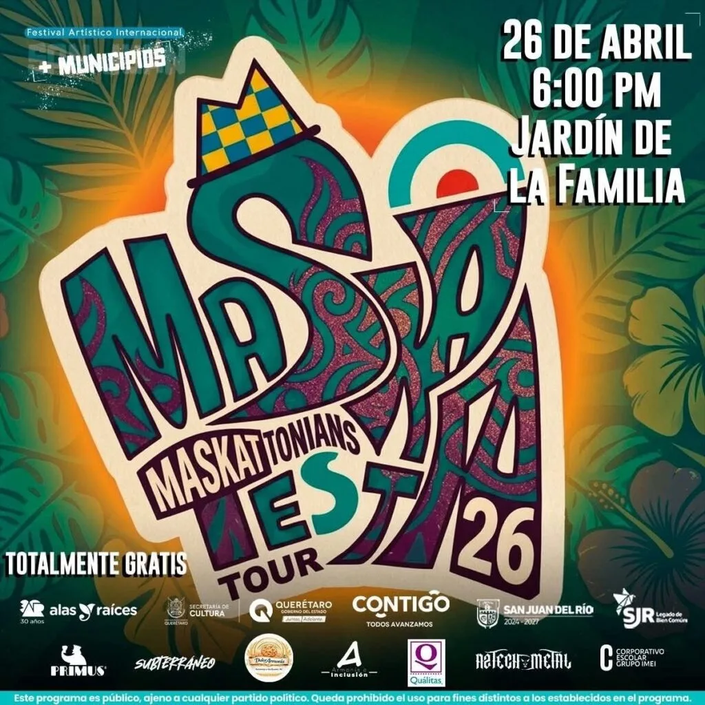 Maskatesta estará el próximo Domingo en el Jardín de La Familia; durante el Festival Artístico Internacional San Juan 2026