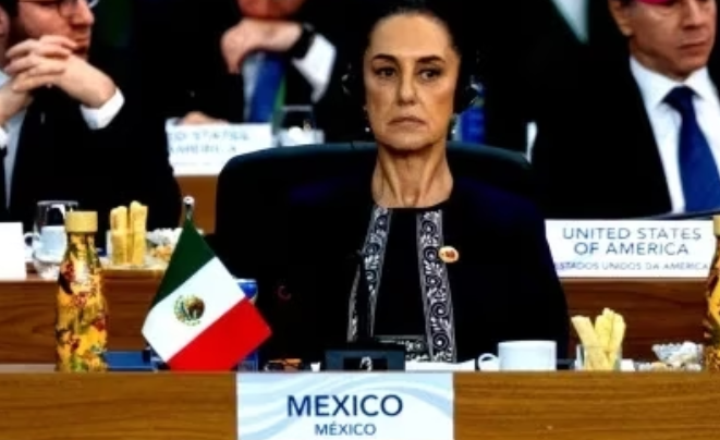  Sheibaum repite discurso de López Obrador en reunión del G-20